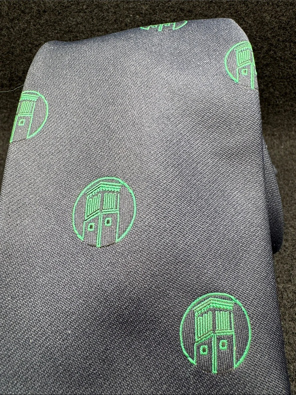 Classic Navy Tie with Green Tardis Pattern